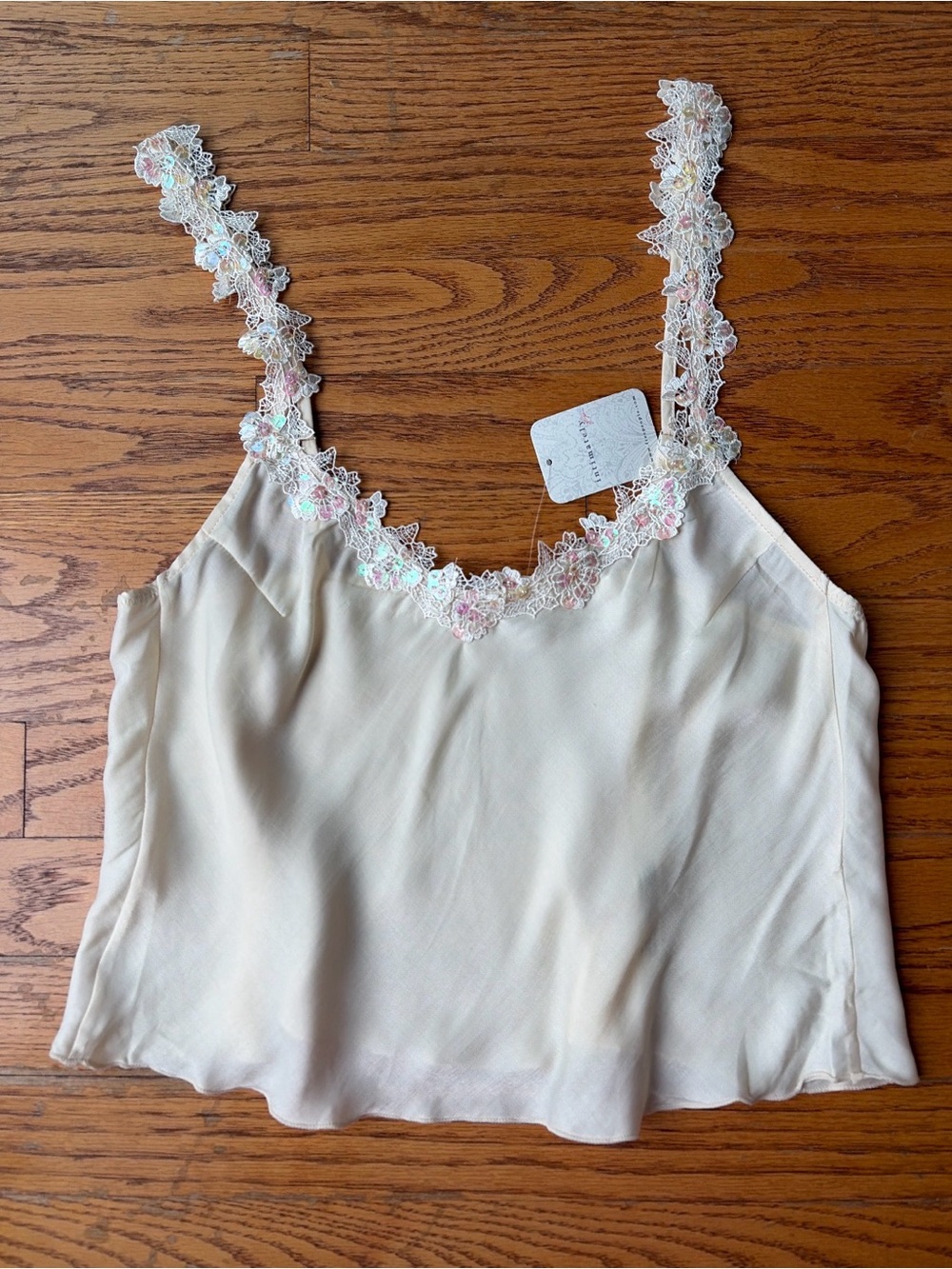 Free People Moonlight Lace-Trim Cream Camisole Top